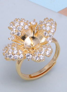 s925纯银精工豪华花卉戒指托