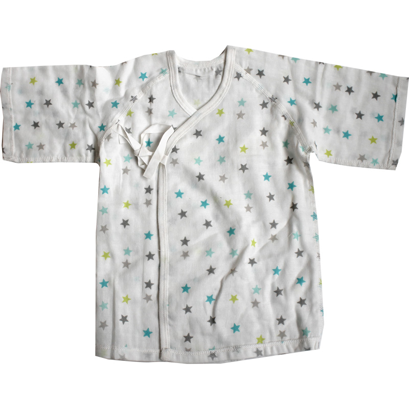 日式夏轻薄透气纱布婴儿偏襟系带和尚衣　新生儿上衣短袖B435 - 图3