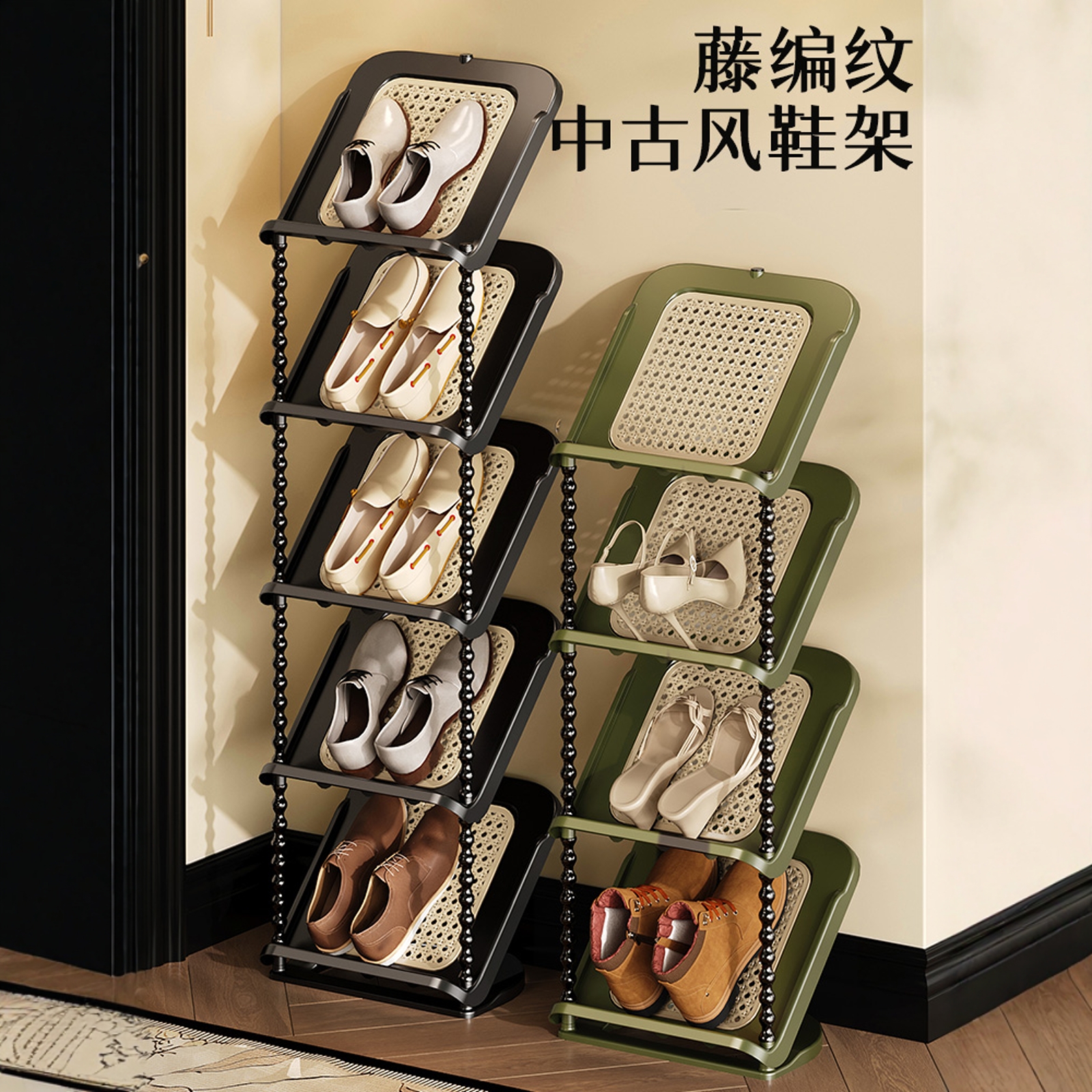 鞋架子多层家门口2025新款中古风入户小窄省空间折叠收纳鞋柜神器
