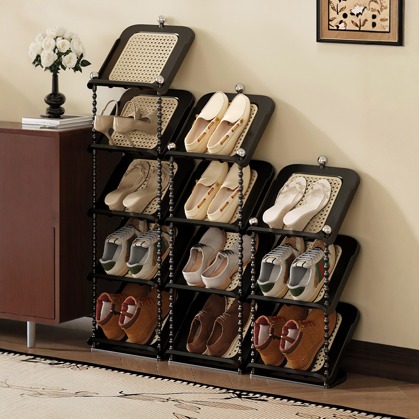 鞋架子多层家门口2025新款中古风入户小窄省空间折叠收纳鞋柜神器