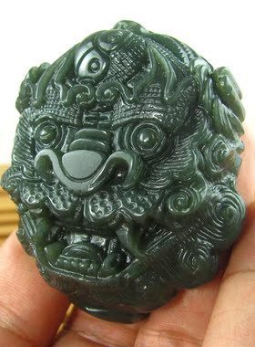 天然和田玉礼物青玉鬼头男士