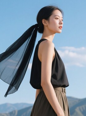 杭州丝绸100%桑蚕丝真丝纱巾女夏薄款黑色丝巾高级感防晒披肩百搭