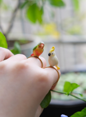 个性简约手工捏制鹦鹉造型戒指