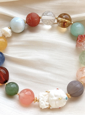 天然水晶手串女多宝手链搭配蜜蜡黄水晶海蓝宝送闺蜜原创手串