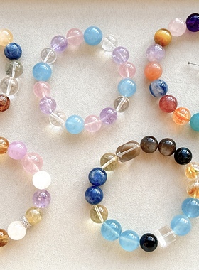 天然水晶多宝手链 大颗粒海蓝宝 发晶多宝水晶手链diy原创手链