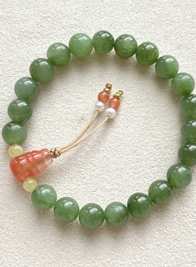 天然和田玉碧玉南红多宝手链女款时尚百搭手链礼物送闺蜜礼物