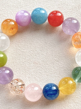 天然紫水晶 海蓝宝水晶多宝手链女款单圈手串时尚百搭饰品礼物