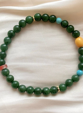 天然碧玉蜜蜡松石多宝手链女款手串饰品礼物送女友闺蜜