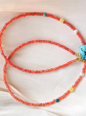 天然南红玛瑙原矿松石项链女款时尚百搭多宝锁骨项链女款