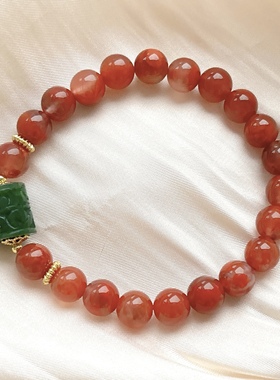 天然南红玛瑙手链女款碧玉桶珠手串饰品礼物送女友闺蜜