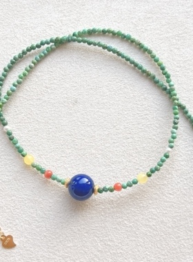 天然绿松石搭配青金石锁骨项链女款时尚百搭水晶项链礼物送闺蜜