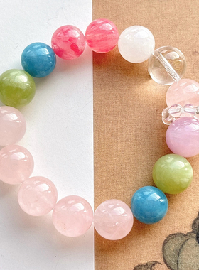 天然粉晶水晶多宝手串白幽灵手链招财转运黑金超七女紫水晶