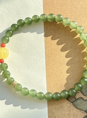 天然和田玉手链女款和田玉蜜蜡手串饰品礼物送女友