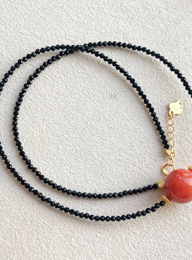 天然南红玛瑙黑尖晶锁骨链项链女款时尚百搭水晶项链礼物