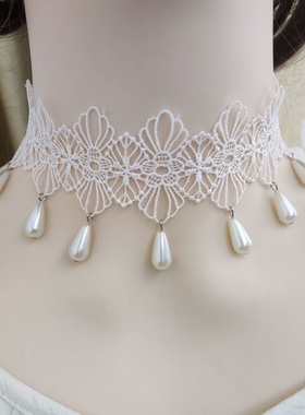 白色珍珠项链脖子饰品颈带锁骨女