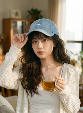 北极熊刺绣牛仔棒球帽女大头围显脸小鸭舌帽情侣百搭遮阳帽学生潮