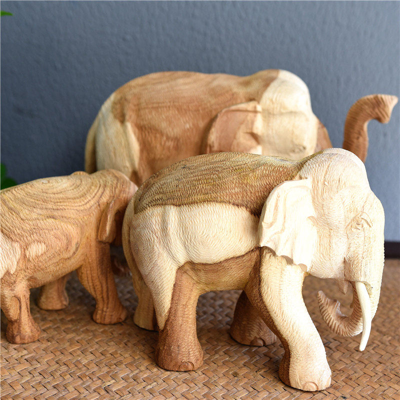 泰国柚木雕刻大象摆件桌面东南风家里客厅餐厅装饰品工艺品实木制,淘宝优惠券,粉丝福利购,淘宝优惠卷