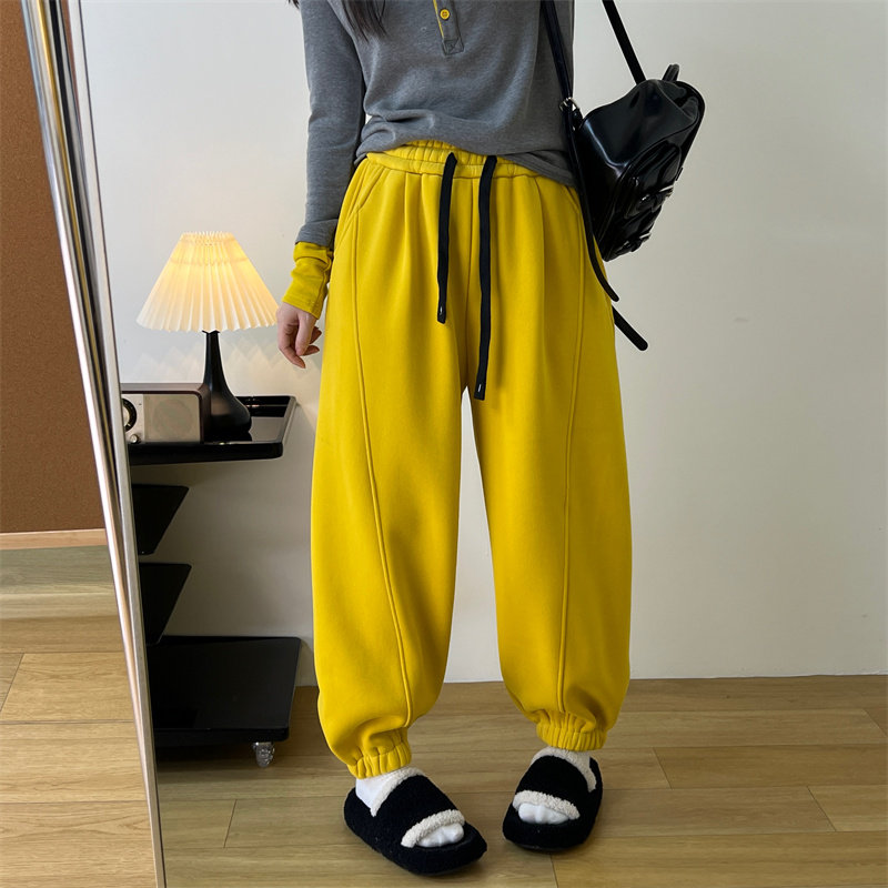 抽绳束脚哈伦裤子女冬季休闲慵懒松紧腰宽松百搭加绒加厚灯笼卫裤,淘宝优惠券,粉丝福利购,淘宝优惠卷