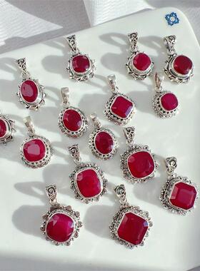 尼泊尔925纯银纯手工镶嵌吊坠