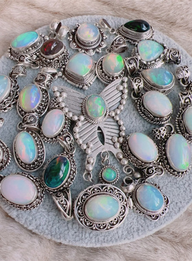 天然欧泊925银纯手工吊坠尼泊尔