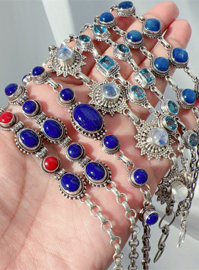 女925银天然宝石复古包邮手链