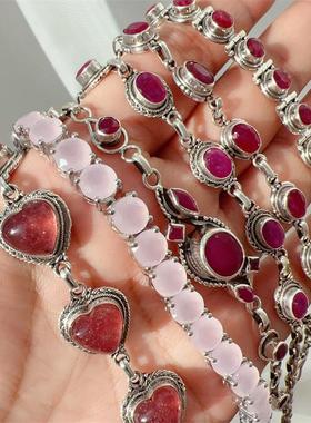 尼泊尔925纯银手工镶嵌手链