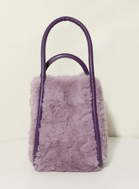 紫色毛绒原创设计斜挎手拎小包包