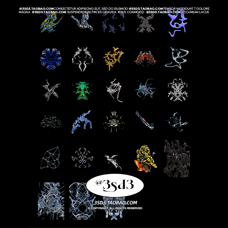 3SD3 酸性嘻哈机能Y2K赛博朋克立体三维抽象3D艺术图形PS设计素材 - 图0