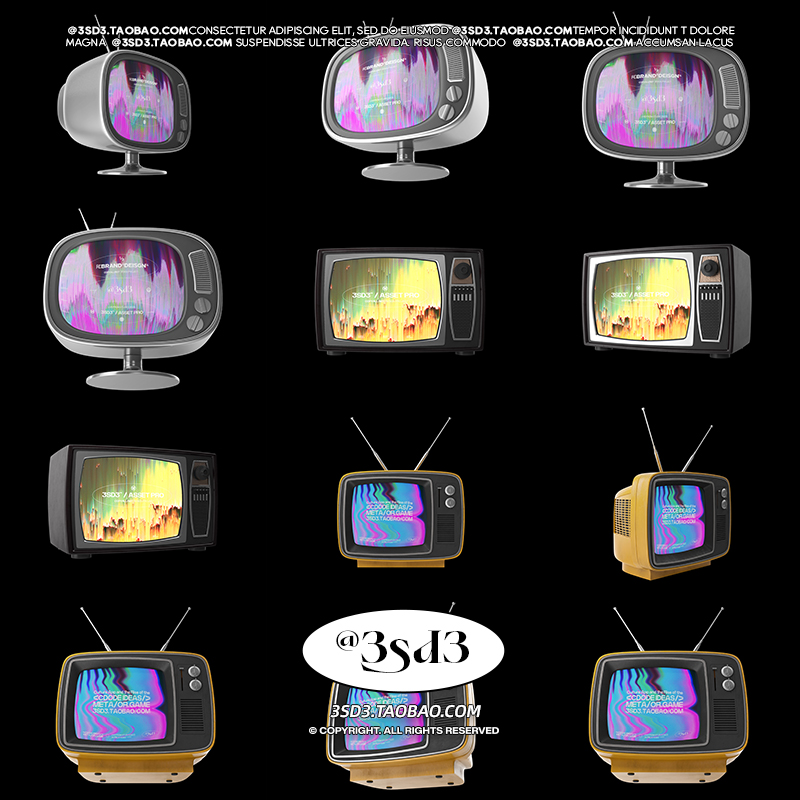 3SD3 多角度复古怀旧电视机老电视MOCKUP智能贴图样机PSD设计素材 - 图1
