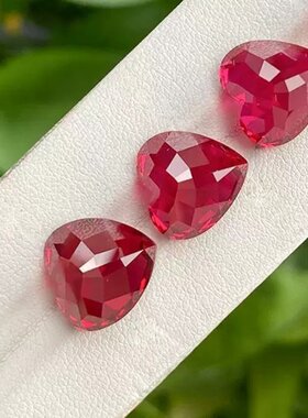 培育鸽血红宝石 爱心形 正红 14K金银饰戒指吊坠手链镶嵌定制主石