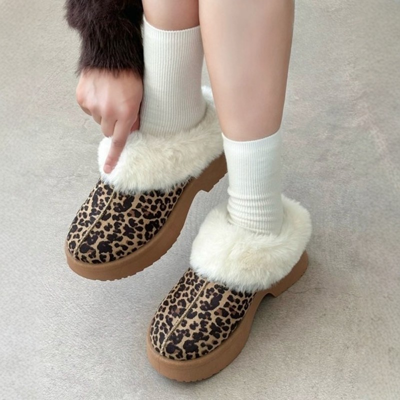 可爱毛毛拖！复古豹纹加绒保暖厚底增高日系棉鞋毛毛鞋雪地靴,淘宝优惠券,粉丝福利购,淘宝优惠卷