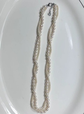 双层锁骨链天然淡水珍珠项链强光