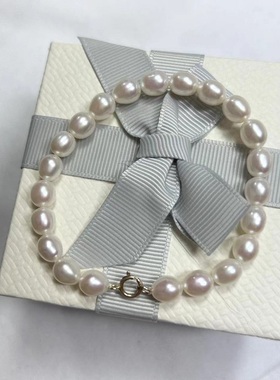 小红书同款7-8mm天然淡水珍珠手链女美国保金工艺强光小灯泡手串