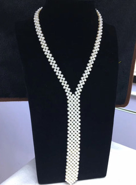 原创手工编织串珠镂空珍珠小领带百搭纯天然淡水珍珠项链衬衫衣领