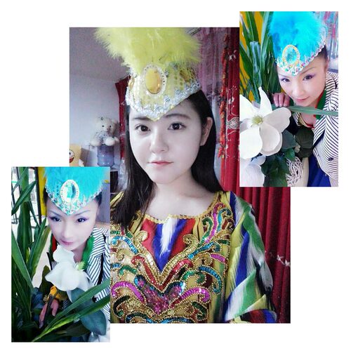 新疆舞蹈演出头饰羽毛帽子女维族少数民族风手工表演帽蓝红黄玫银 - 图3