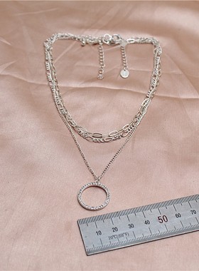 合金镶水钻女三条套装项链锁骨链