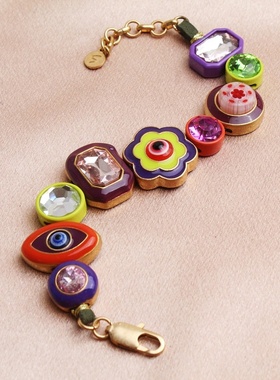 新中古vintage滴油彩色水钻项链