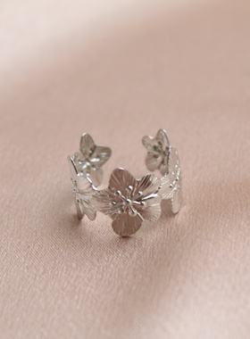 金属花朵开口戒指大小可调指环