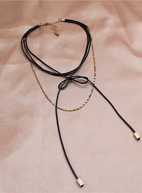 多层次叠戴打结日常款大气锁骨链