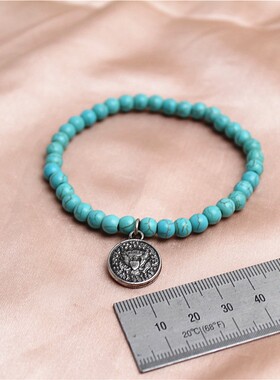 民族风女石头复古人头币手镯手串