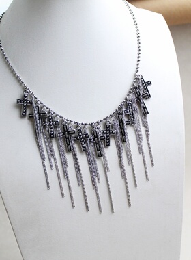 欧美风复古几何十字架多层项链