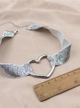 日韩版新款choker项链亮晶晶缎带爱心形潮流气质卡脖项链颈链配饰