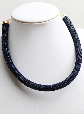 蓝色水钻满钻编织锁骨链女百搭