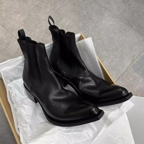 尖头马丁靴男女暗黑风增高厚底切尔西靴短筒巫师靴套筒翘头骑士靴 - 图3