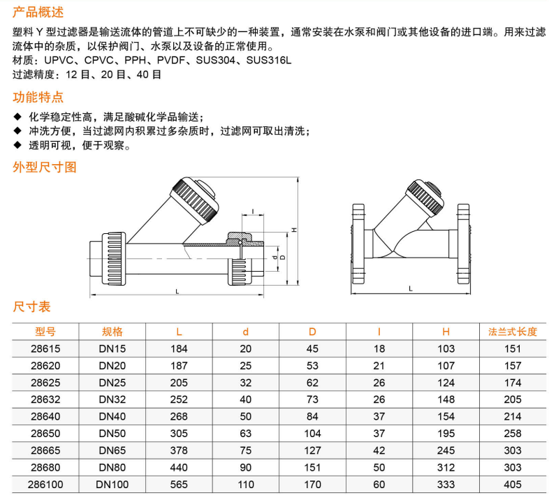 PVC-U过滤器塑料透明过滤器UPVC管道过滤器化工级Y型过滤器 - 图2