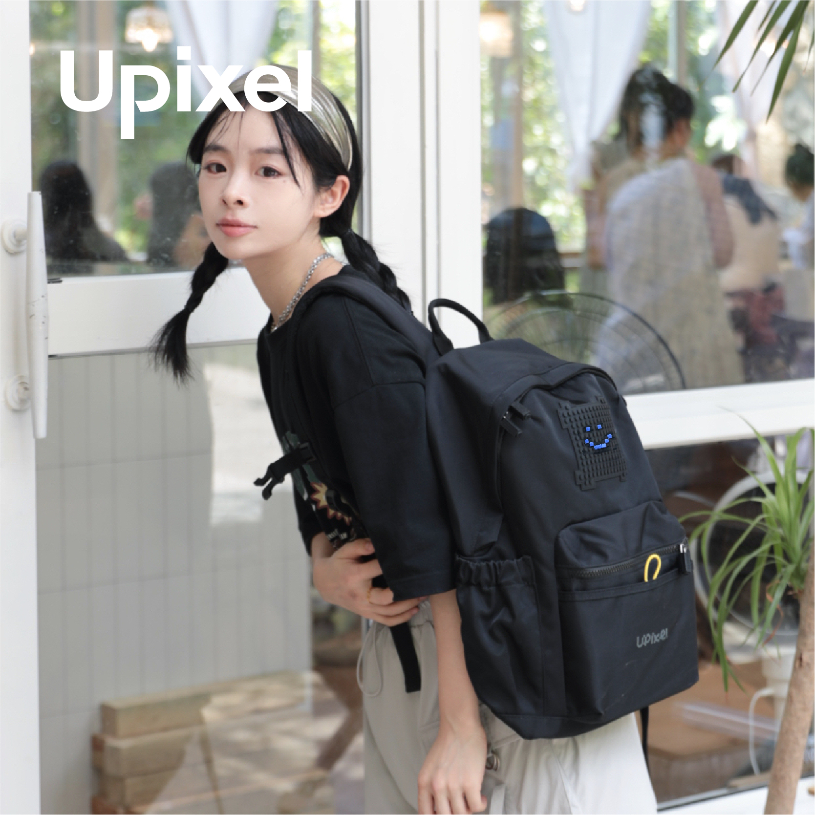 upixel双肩包女新款DIY大学生轻便大容量户外男旅行包青少年书包 - 图0