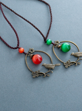 清袅文艺范长生锁森女系吊坠项链