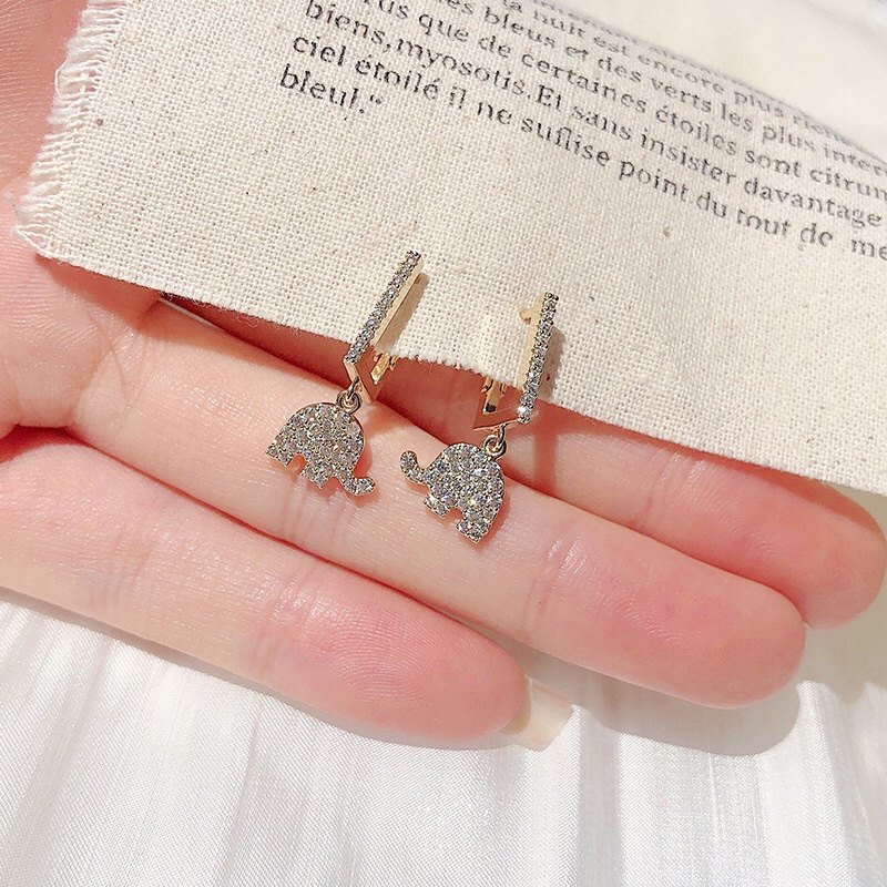 韩国时尚网红ins满钻超闪大象耳钉甜美可爱卡通小巧小象耳扣耳环,淘宝优惠券,粉丝福利购,淘宝优惠卷