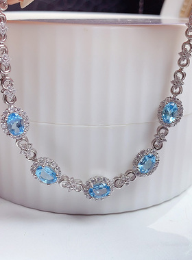 天然瑞士蓝托帕石手链女