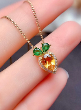 纯银镶嵌天然黄水晶戒指吊坠套装